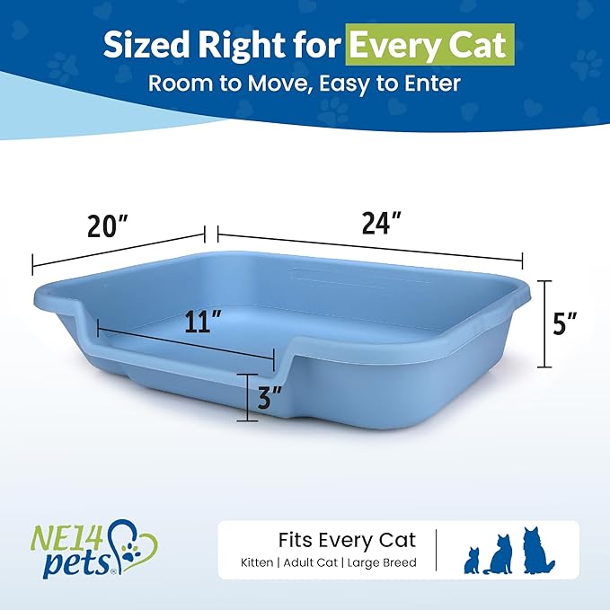 KittyGoHere Senior Cat Litter Box, Large Litter pan, Open Top Low Entrance Kitty Litter Box, Lightweight Low Entry Litters Box, Durable, Made in USA (2 Pack - Little Boy Blue)