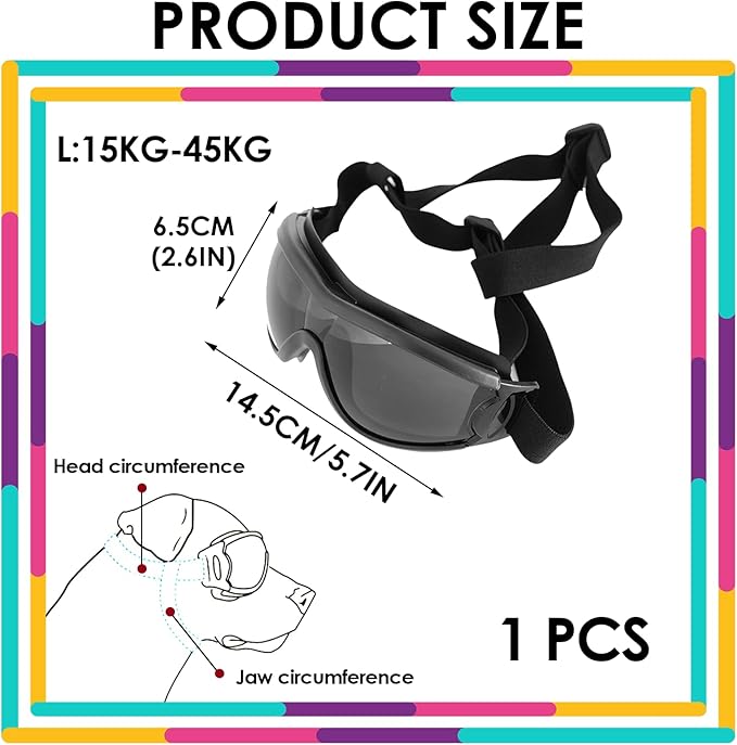 Dog Sunglasses Goggles for Large Dogs, Eye Protection for Dogs, UV/Wind/Dust/Fog Protection Dog Glasses with Adjustable Straps