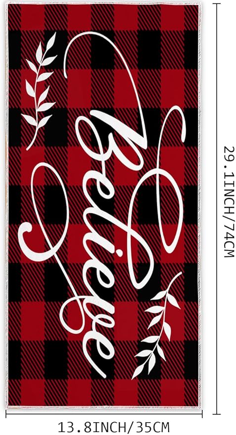 Christmas Believe Hand Towels Set of 2 Winter Christmas Red Black Buffalo Plaid Checkered Absorbent Bathroom Towel Soft Decorative Towels for Bathroom, Hotel 29.1 X 13.8 Inch