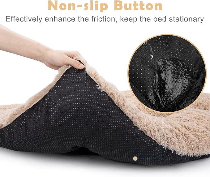 JOEJOY Dog Bed Crate Pad, Deluxe Plush Washable Dog Beds Fulffy Soft Kennel Pad Anti-Slip Pet Sleeping Mat for Small Dogs，23" x 18", Beige