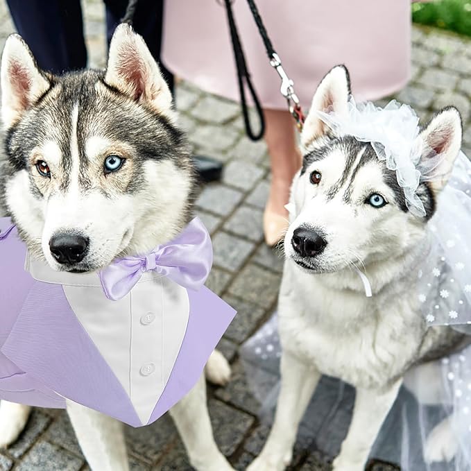 AOFITEE Dog Tuxedo Formal Dog Suit and Bandana Set, Gentle Dogs Wedding Party Suit Bow Tie Shirt, Tuxedo for Medium Dogs Costume Outfit with Detachable Bowtie Collar for Christmas Halloween Dress Up