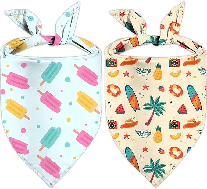 Summer Dog Bandanas Hawaiian Triangle Scarf Kerchief Set for Dogs Pet Costume Accessories, Blue & Yellow