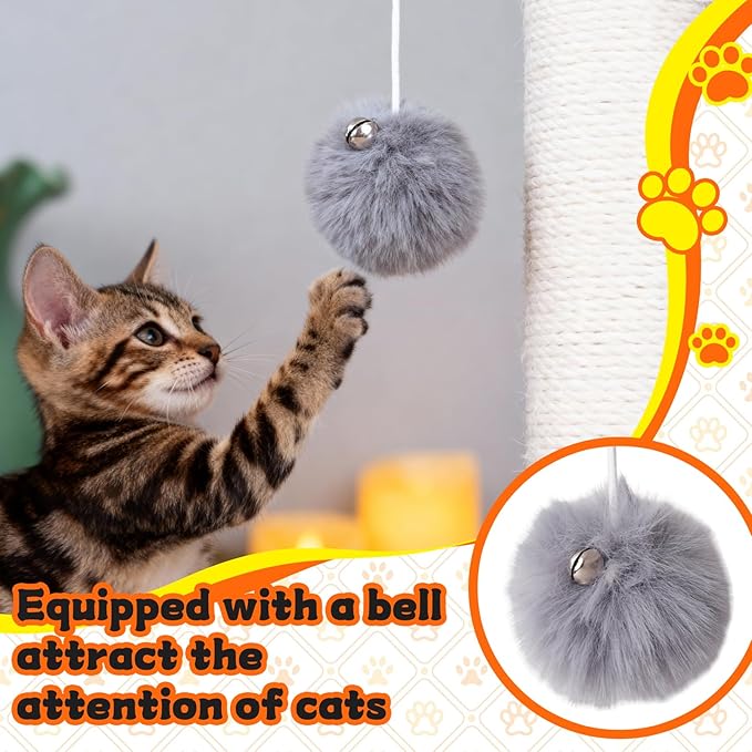 16 Pack Interactive Cats Toys Replacement Balls for Cat Trees Tower Kitly Dangling Toys with Bell Rope KittenScratching Post Tree Tower Replacement Ball Plaything Add Ons for Indoor Kitten