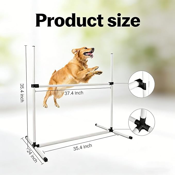 4 PCS Dog Agility Course Equipment, Adjustable Jump Bars Obstacle Training Supplies PVC Puppy Exercise and Coordination Training Kit with Carry Bag for Indoor Outdoor Use(White)