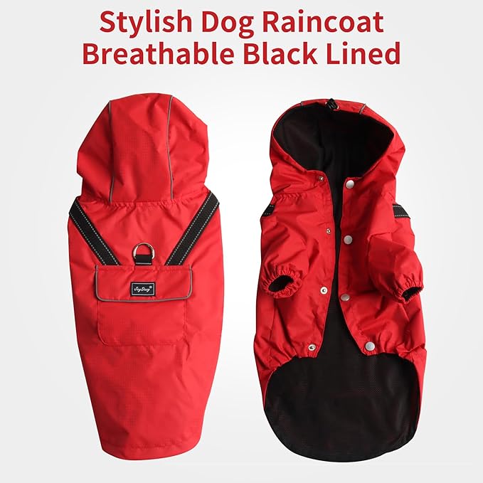 JoyDaog Premium Dog Raincoat with Hood for Medium Dogs,Outdoor Sports Waterproof Dog Rain Jacket,Puppy Raincoat with Pockets,Red M