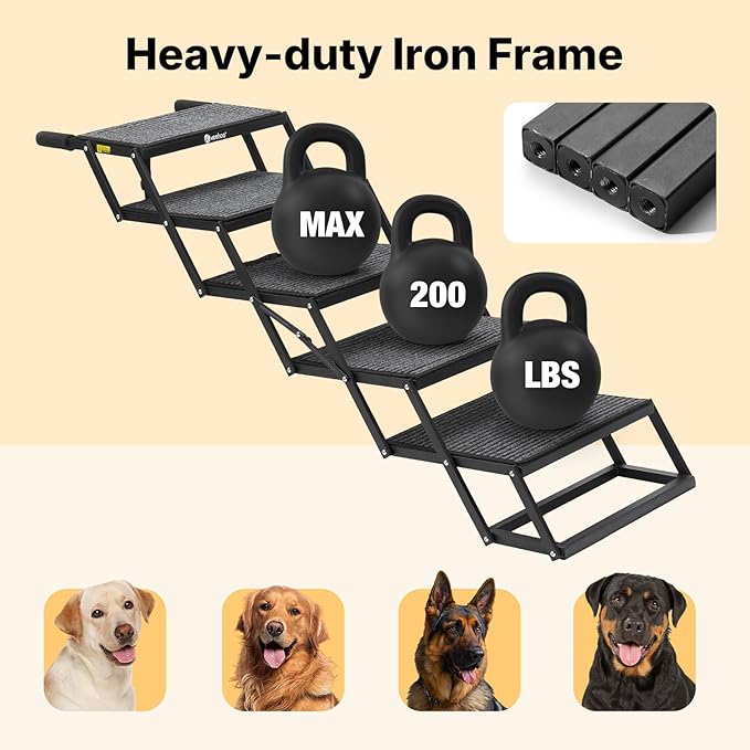 Veehoo Foldable Dog Steps for Car Truck, 5 Steps Collapsible Dog Stairs for Car Large Dogs 17" Wide, Heavy Duty Outdoor Pet Ramp Ladder Portable with Non Slip Surface for Dogs, Support up to 200 lbs