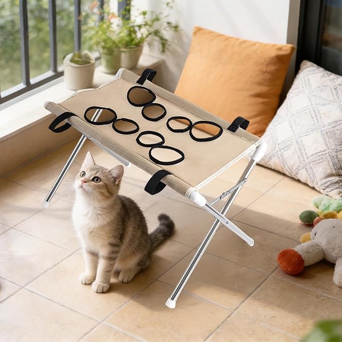 Pet Grooming Hammock with Eight Hole Hanging Harness Cat Grooming for Ear Cleaning Nail Trimming, Coffee