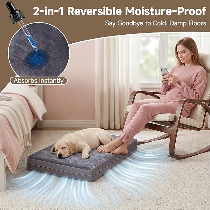 XXL Dog Bed, Waterproof Dog Crate Bed, Extra Large Reversible Outdoor Dog Bed, Kennel Beds for Large Dogs, Waterproof, Wipeable, Anti-Slip, Washable, 47" x 29", Dark Grey