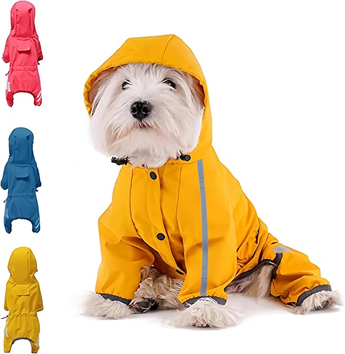 Dog Raincoat, Waterproof Dog Rain Jacket with Hood, Rain Coat with Leash Hole, Reflective Strap for Small Medium Dogs, Outdoor Adventures/Walking Lightweight Puppy(Yellow,XS)