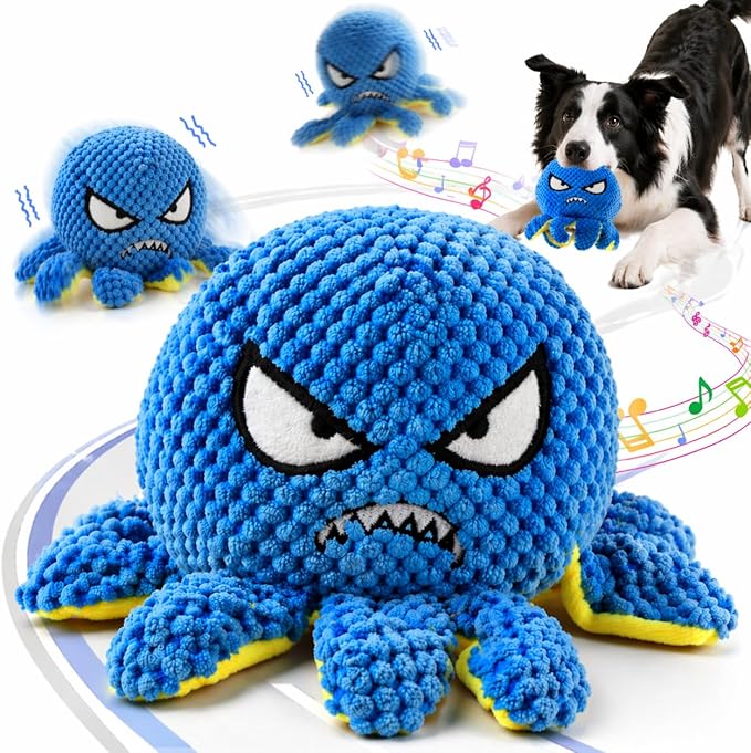 Interactive Dog Toys Octopus - Moving Dog Toys to Keep Them Busy, Rechargeable Automatic Music Bouncing Ball with 4 Play Modes, Squeaky Crinkle Plush Chew Toy for Small Medium Large Dogs