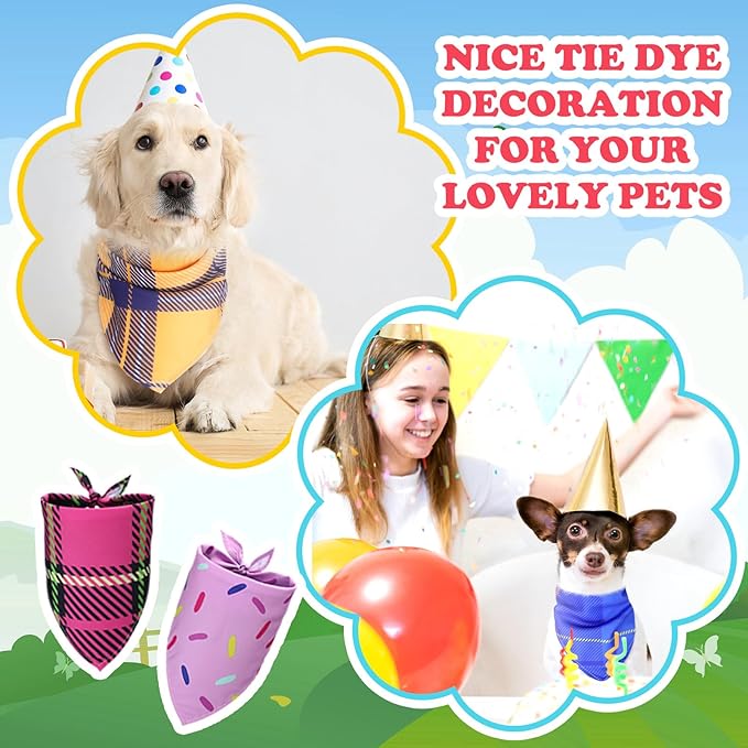 Huhumy 100 Pcs Plaid Dog Bandanas Bulk Pet Bibs Colorful Triangle Scarf Plaid Pet Bandanas for Medium Large Dogs Spring Summer Birthday Costume Decoration