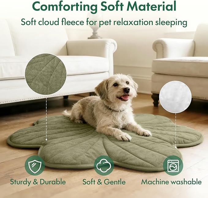 Vagascape Dog Bed, Waterproof Pet Bed with Washable Removable Cover, Comfort Cat Dog Pad for All Seasons, Heating Green Clover Shape Cat Mat with Nonskid Bottom(47"x36")