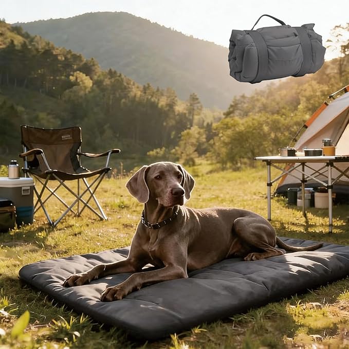 YOFANG Outdoor Travel Dog Bed Mat Large, Portable Crate Mat Waterproof Anti-Slip, Kennel Pad Washable, Pet Camping Beds Nylon Fabric, Easy to Clean for Outdoor/Indoor and Car Mat, 36"x25" Grey