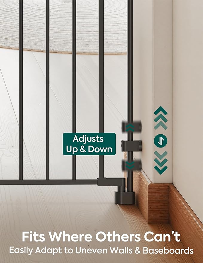 Babelio Removable & No Bottom Bar Baby Gate, 35.5-55" Hardware Mounted (Drill Needed)| Wide Walk-Thru| Auto-Close Safety Dog/Pet Gate for Stairs & Doorways (Black, 35.5-55" W, 30" H)