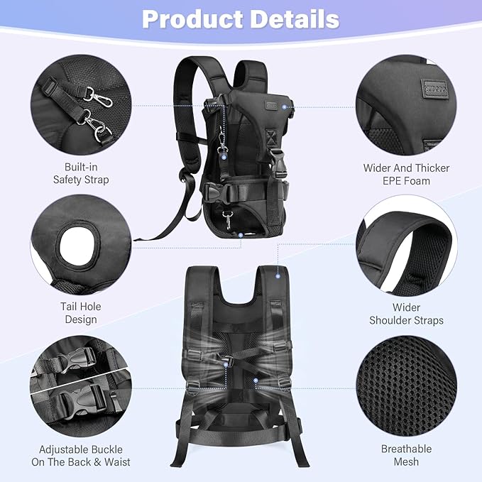 YUDODO Front Pet Carrier Backpack for Small Dogs, Secure and Breathable Mesh Travel Dog Carrier with Safety Belt, Ergonomic Support, Adjustable for Walking, Hiking (Black, L)