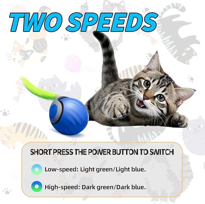 Interactive Cat Toy Ball - Automatic Interactive Cat Toys for Indoor Cats to Keep Them Busy, 2026 New Rechargeable 2 Speeds Enrichment Toys with 2 Tails, Smart Rolling Toy for Small/Medium/Large Cats