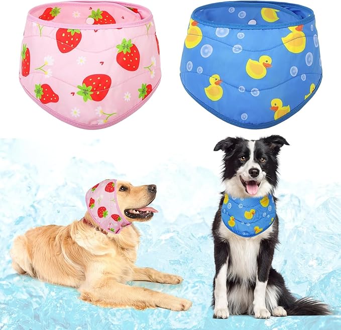 KOOLTAIL Dog Cooling Bandana, 2 Pack Cute Instant Cooling Vest Pet Ice Scarf Adjustable, Summer Outdoor Ice Neck Cooler Towel Neck Wraps, Pet Chill Out Scarf Cooler Prevent Sunstroke in Hot Summer