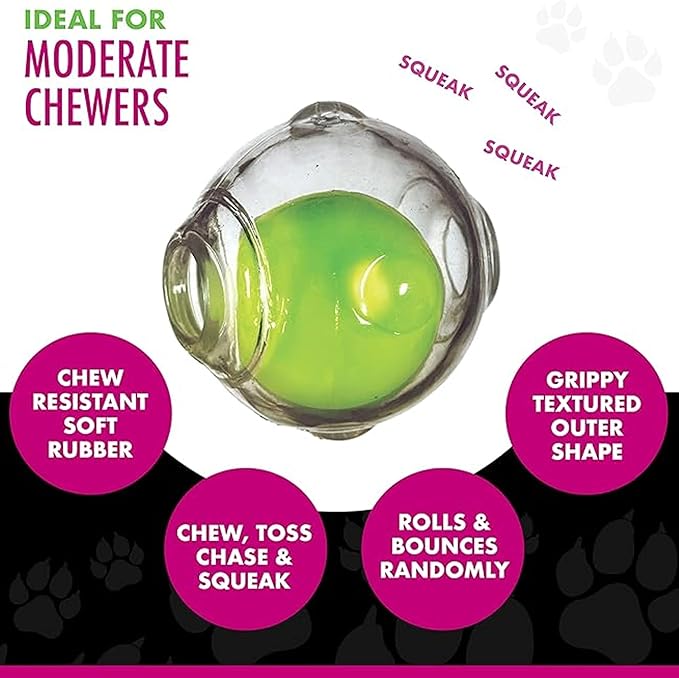 Chase 'n Chomp Amazing Squeaker Ball Toy for Pets 3.5 inches (Clear 3 Pack)