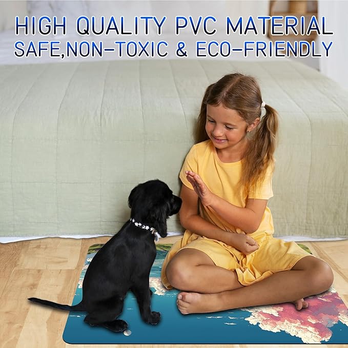 Dog Food Mat, 19.6" x 23.6" Absorbent Pet Feeding Mat for Food and Water, Waterproof Diatom Mud Pet Placemat with Non-Slip Rubber Backing, Cat Bowl Mat for Floors - Pink Cloud Mountain