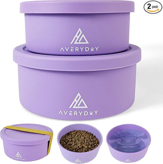 30 Oz Travel Dog Bowls with Lids, 2-in-1 Portable Pet Bowls for Food and Water, Leakproof Travel Dog Food & Water Bowl for Outdoor, Camping, Travel Dog Feeding Bowl, Daycare Pet Bowls