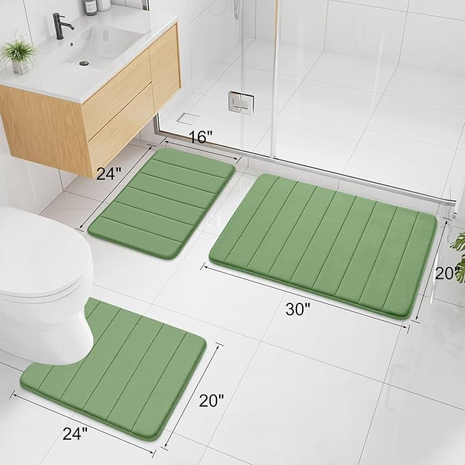 Buganda Memory Foam Bath Mat, 47" x 17", Ultra Soft and Non-Slip Bathroom Rugs, Water Absorbent and Machine Washable Bath Rug Runner for Bathroom, Shower, and Tub, Olive Green