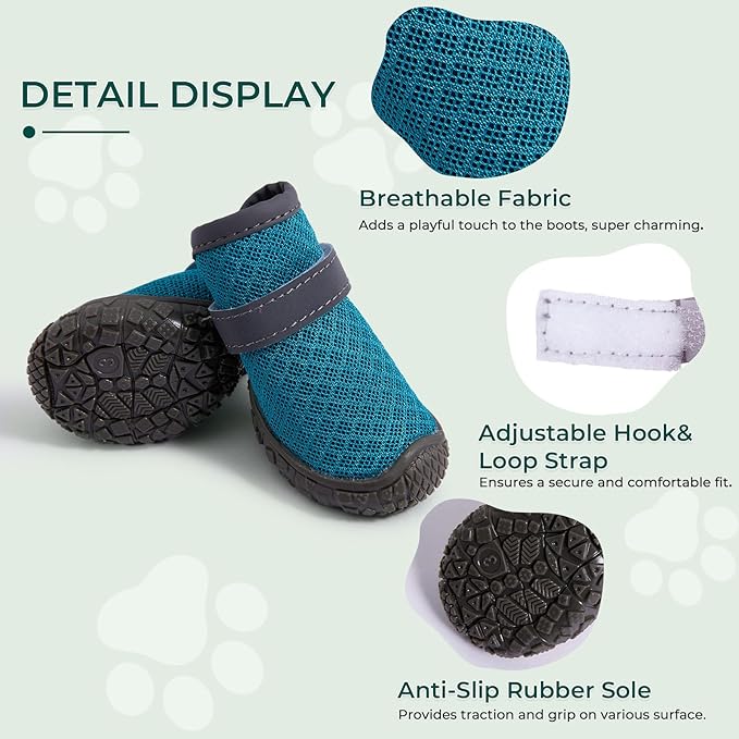 Dog Shoes Breathable Non-Slip Outdoor Booties for Small Medium Dogs, Pet Boots Paw Protector for Hot Pavement Hardwood Floors (Blue, Small)