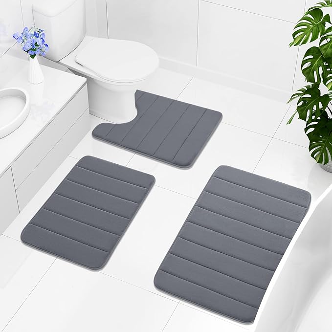 Buganda Memory Foam Bath Mat, 70" x 34", Ultra Soft and Non-Slip Bathroom Rugs, Water Absorbent and Machine Washable Bath Rug Runner for Bathroom, Shower, and Tub, Dark Grey
