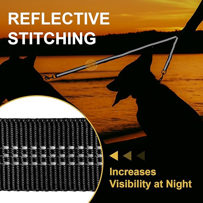 MingXpet Double Dog Leash for Two Dogs, No Pull Dog Leash, 360° Swivel No Tangle for Large Dogs Walking & Training, Shock Absorbing Reflective Bungee, Black