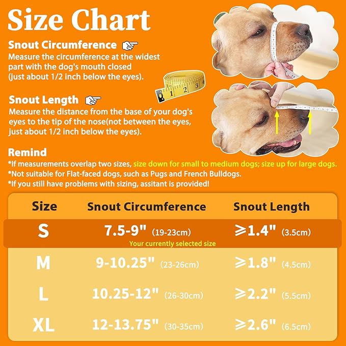 Mayerzon Dog Muzzle for Large Medium Small Dogs, Adjustable Fit, Soft & Sturdy Fabric, Prevents Fierce Barking Biting Chewing, Ideal for Grooming Walking Vet Visits, Allows to Pant Drink (Black, S)