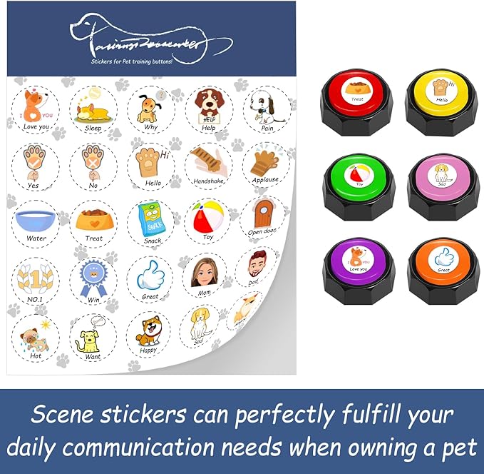 Pet Training Button Stickers, Creative DIY, Dog Emotional Expression Stickers, Let Your pet say What it Wants to do, with 25 Actions (Buttons not Included) (Colorful)