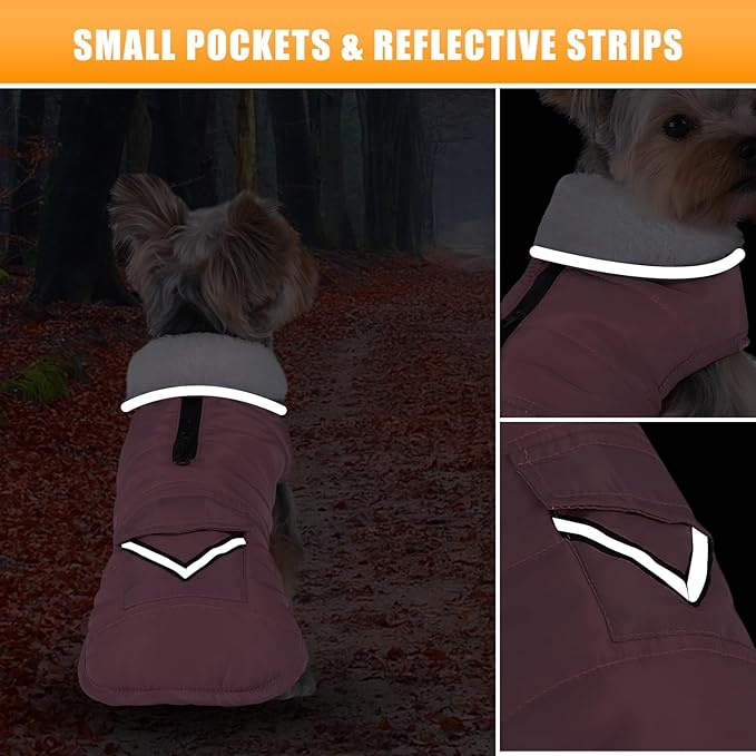 Dog Winter Coat for Extra Small Dogs, Easy on XS Dog Snow Jacket Velcro Waterproof Pet Puffer Clothes with Harness Hole Adjustable Reflective Quilted Dog Cold Weather Vest for Girl 8-12 Pounds