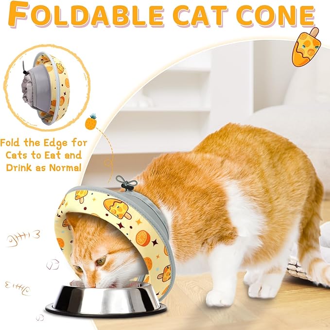 Cat Cone Collar Soft to Stop Licking, Adjustable, Foldable Lightweight Kitten Cones After Surgery Recovery for Cats & Kittens, Cat Cone Alternative, Easy Eating (Orange, M)
