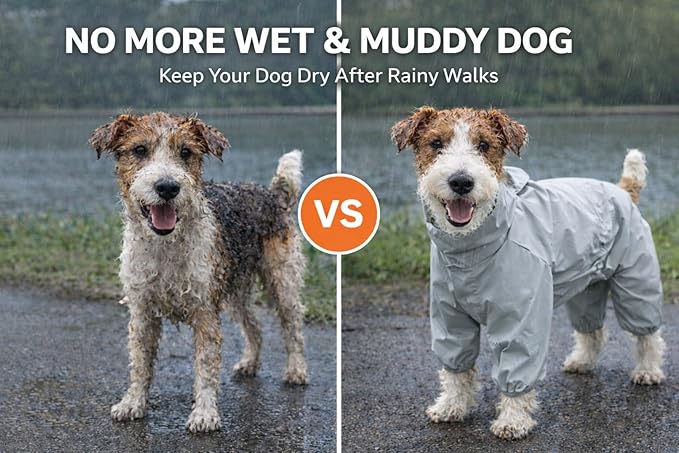 Dog Raincoat with Full Leg Coverage, Waterproof & Lightweight Rain Jacket for Medium Dogs, Keep Belly & Legs Dry, Harness Compatible, Reflective Safety, with Storage Bag (XX-Large)