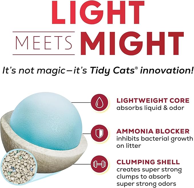 Purina Tidy Cats LightWeight 24/7 Performance Odor control, Multi-Cat, Clumping, 99.9 Percent Dust Free Cat Litter, 17 lb. Box