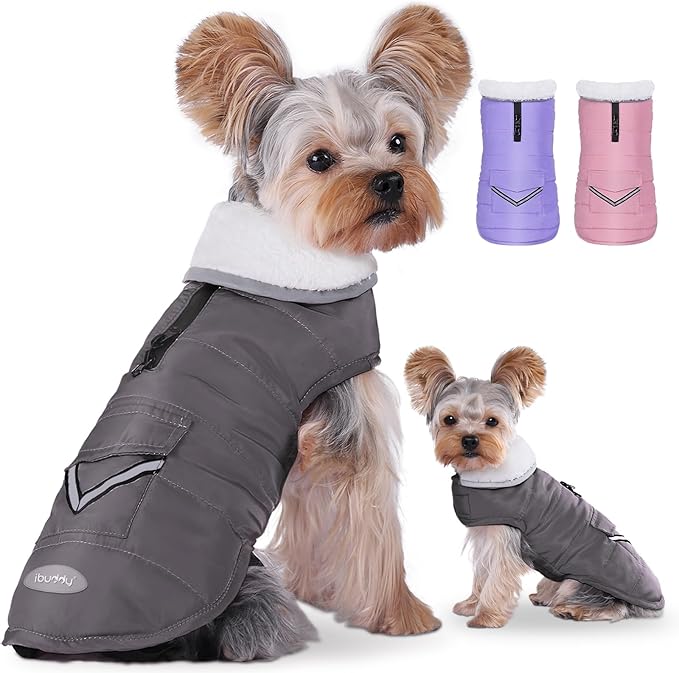Dog Winter Coat for Extra Small Dogs, Easy on XS Dog Snow Jacket Velcro Waterproof Pet Puffer Clothes with Harness Hole Adjustable Reflective Quilted Dog Cold Weather Vest for Boy 8-12 Pounds