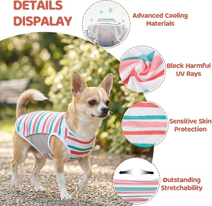 UPF 50+ Sun Protection Dog T-Shirt, 2 Pack Lightweight Sleeveless Dog Vest for Small Medium Dogs Girl – Reflective Strips, Quick-Dry Pet Apparel, Sports Fan Shirt P23ST00512L