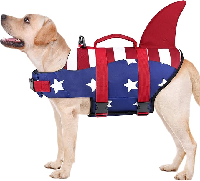 Malier Dog Life Jacket, Ripstop Dog Life Vest with High Buoyancy for Swimming Boating, High Visibility Shark Puppy Lifesaver for Dogs (XX-Large)