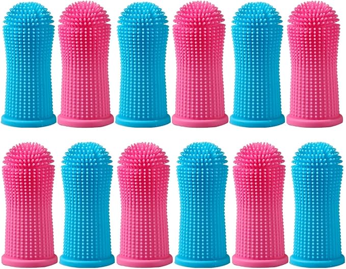 12 Pack Food Grade Silicone Finger Pet Toothbrushes Kit for Dogs Cats Dental Care Teeth Cleaning 360° Dog Finger Toothbrush