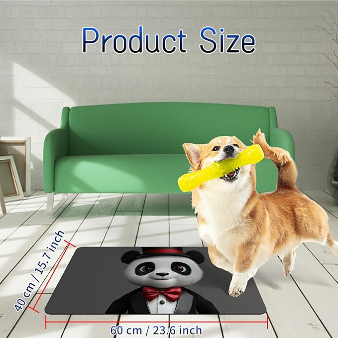 Dog Food Mat, 15.7" x 23.6" Absorbent Pet Feeding Mat for Food and Water, Waterproof Diatom Mud Pet Placemat with Non-Slip Rubber Backing, Easy Clean Cat Bowl Mat for Floors - Gray Panda