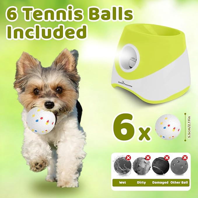 TeqHome Automatic Ball Launcher for Dogs, Interactive Dog Ball Thrower with 6 PCS 2.17" ETPU Balls, 3 Adjustable Distance Settings (20-46FT), Indoor Outdoor Fetch Trainer Toy for Small & Medium Dogs