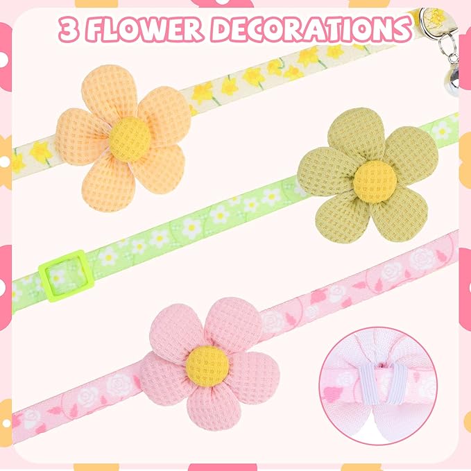 PUPTECK Cat Collar Breakaway with Bells, Kitten Collar Outfit Adjustable for Girl Boy Small Pet Puppy Bunny, Cute Costume Accessory with Safety Release Buckle (Sticker-Flowers)