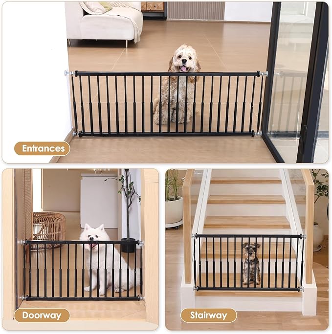 14''-19.5'' Height Adjustable Dog Gate, Extra Wide 18.1"-46" All Metal Short Dog Gate to Step Over, Pressure Mount Small Pet Puppy Gate for Stairs & Doorways(Black)