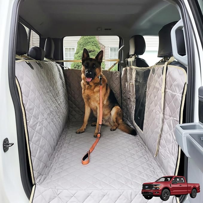 Truck Seat Cover for Dogs with Flip-Up Rear Seats 100% Waterproof Heavy Duty Pet Floor Hammock with Mesh Visual Window Senior Dog Friendly & Nonslip Fits Ford F150,F250 RAM 1500,Silverado
