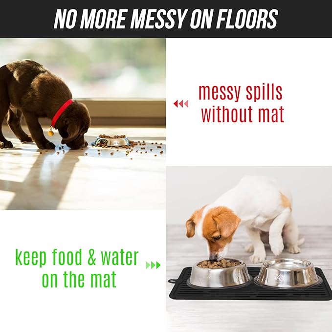 Waterproof Pet Placemat,Feeding Mats,Non Slipping Cat Food Mats,Cat Food Mats for Floor with Lip,Dog Food Mat-Black