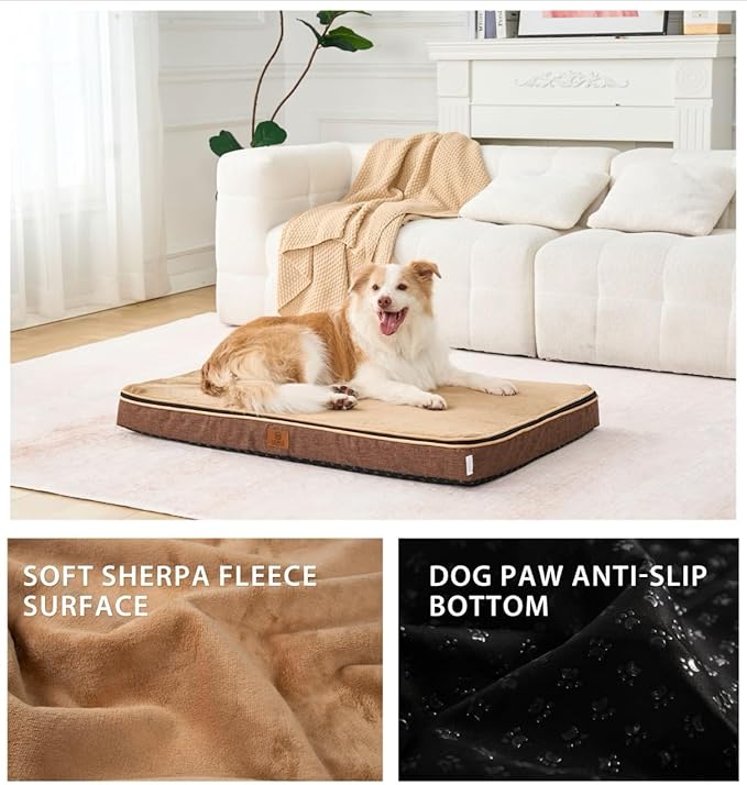 LIROCE Washable Dog Bed Cover Replacement, XL Wrap-Around Zipper Cover for Orthopedic Memory Faom Dog Bed (41x27x4 inches), Brown