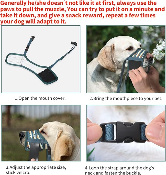HEELE Dog Muzzle,Soft Nylon Muzzle Anti Biting Barking Chewing,Air Mesh Breathable Drinkable Adjustable Loop Pets Muzzle for Small Medium Large Dogs 4 Colors 4 Sizes (P-Green Valley, S)