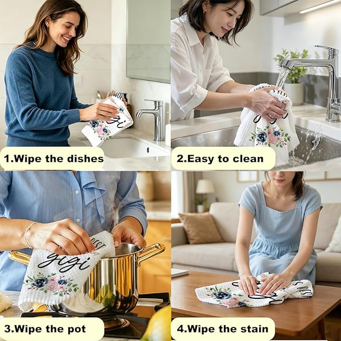 Best Grandma Kitchen Towels 24x14 Inch, World’s Best Gigi Floral Waffle Weave Absorbent Kitchen Tea Towel Dish Towels Hand Towel, Birthday Christmas Thanksgiving Gifts for Gigi Grandma, Microfiber
