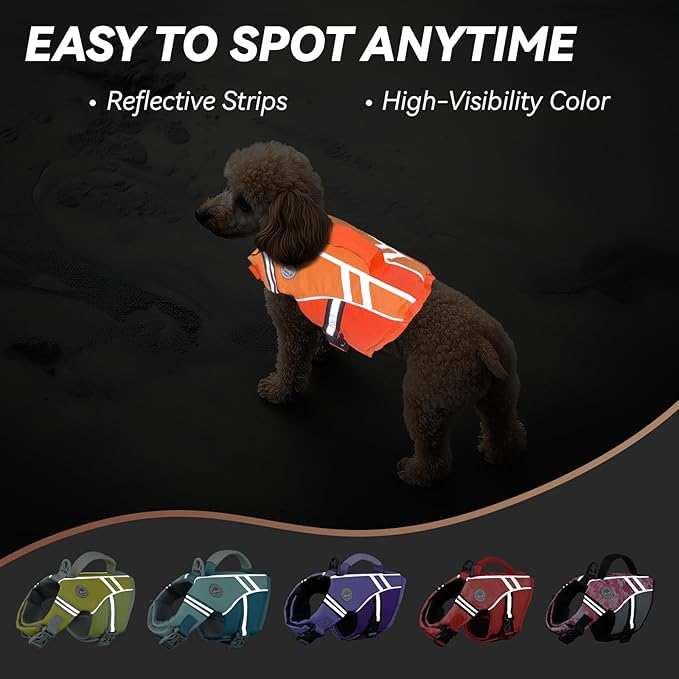 VIVAGLORY Sports Style Dog Life Vest, Dog Life Jacket for Swimming & Boating, Ripstop & Buoyancy for Puppy Doggy, Lifejacket with Handle, XS, Dark Orange