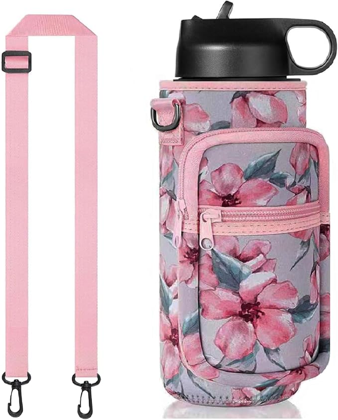 Water Bottle Holder with Strap, Insulated Crossbody Sling Bag, Carrier with Phone Pocket for Walking Hiking Camping Fishing
