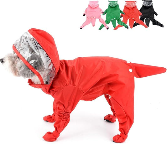 Zunea Waterproof Dog Raincoat with Hood for Small Dogs Rain Poncho Jumpsuit with Rain Boots Puppy Hooded Slicker Rainwear Four-Legged Pet Rain Jacket for Walking Red XXL